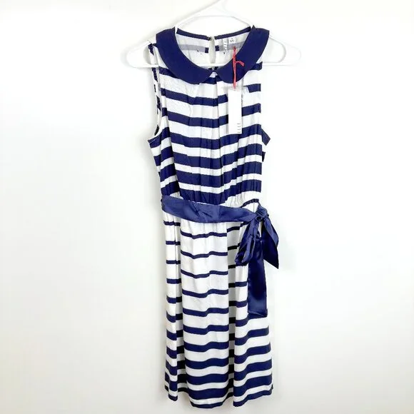 Elle Stripped Navy Sailor Dress XS Nautical Preppy NWT - Picture 3 of 11
